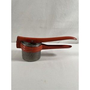 Vintage Metal Potato Ricer Red Handle Masher Strainer Kitchen Utensil Farmhouse